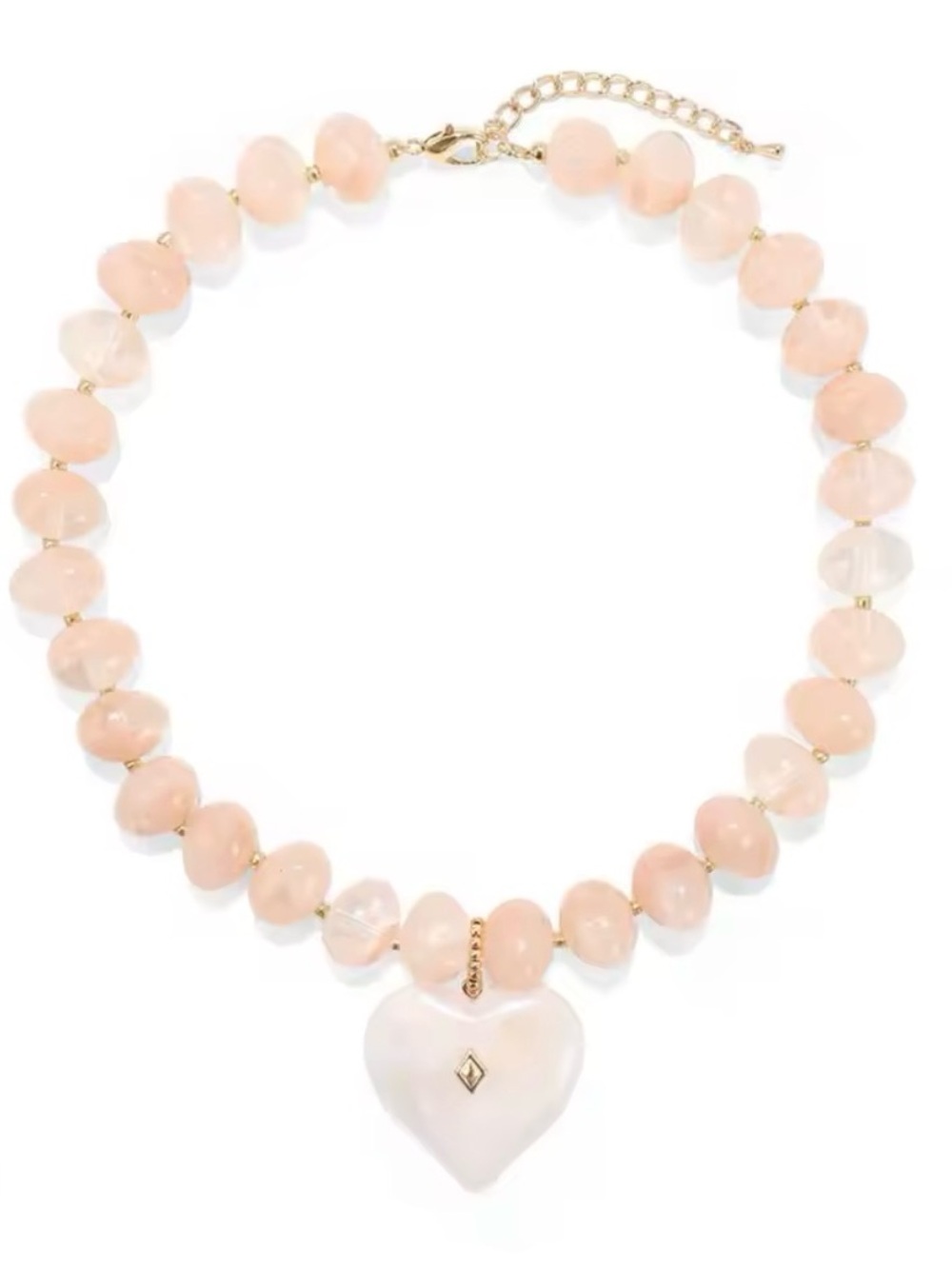 Rose Quartz Beaded Necklace with White Heart Pendant. Choker necklace. - Picture 5 of 5
